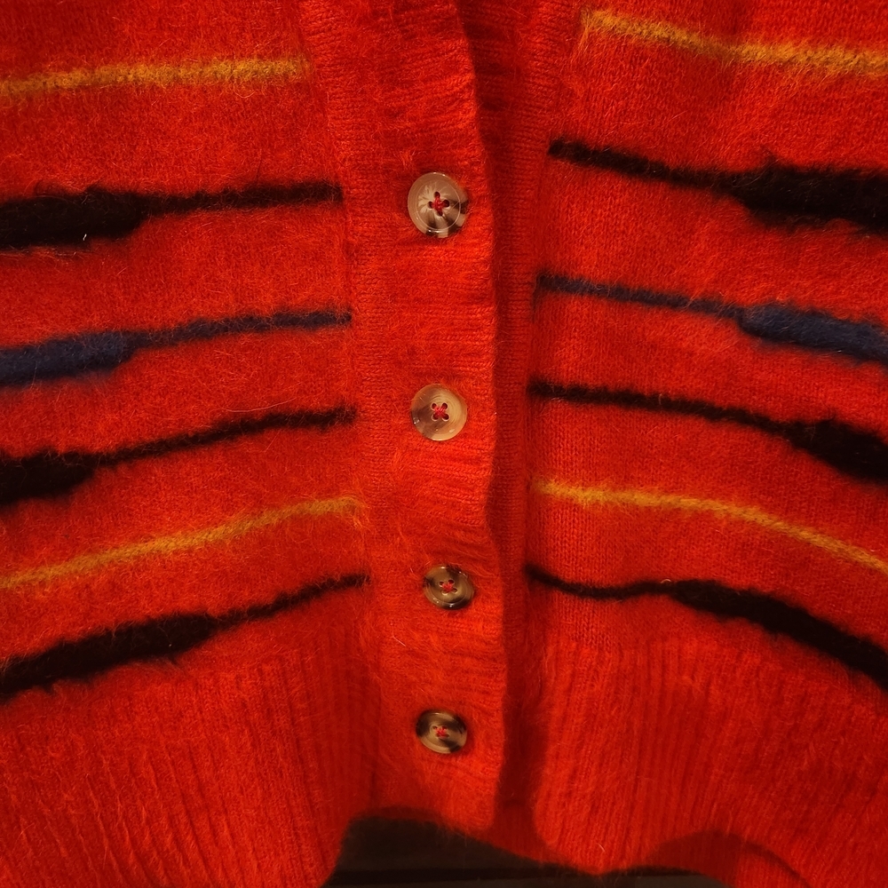 Vintage Red and Multicolor Women's Cardigan - Picture 2 of 4